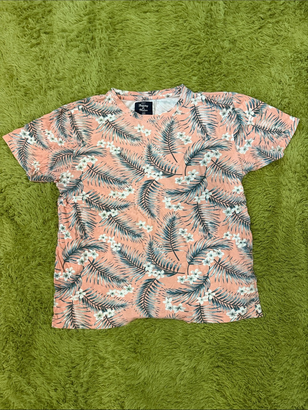 Men's Peach Tropical Leaf Short Sleeve Tee